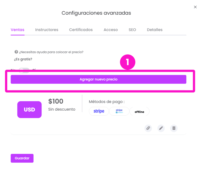 agregar nuevo precio